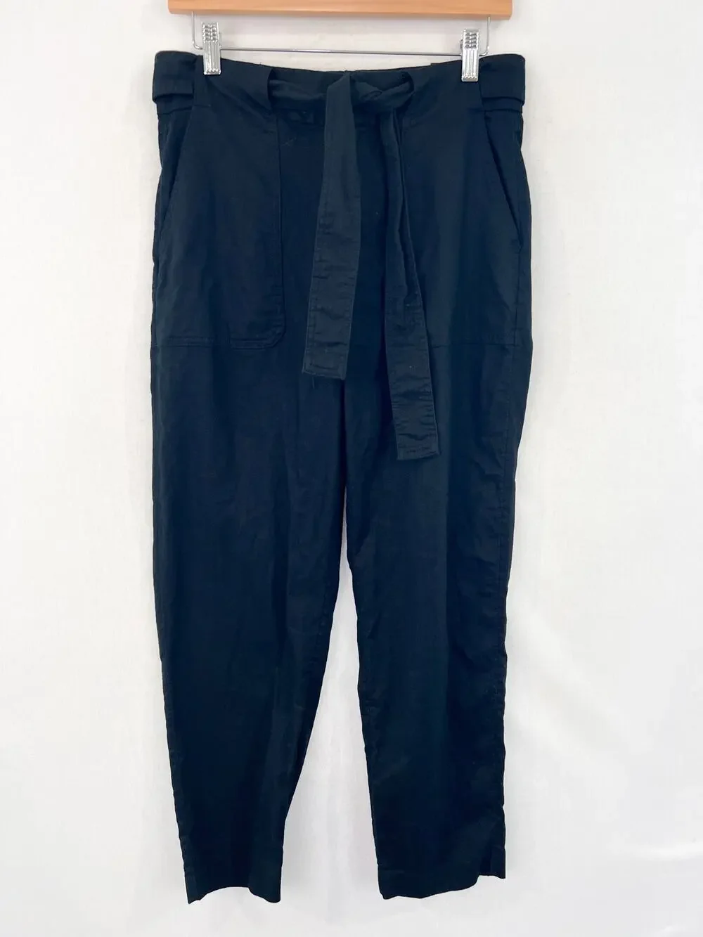 Banana Republic Linen Blend Black Belted Pants 8 Tapered Leg Minimalist